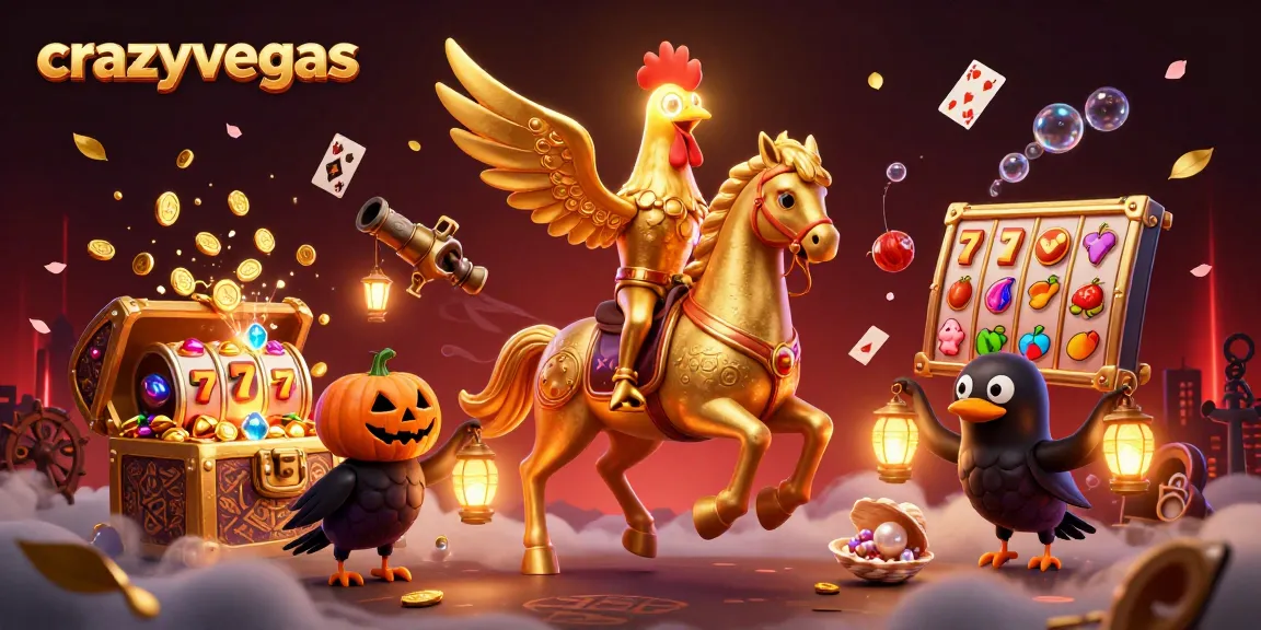 Experience the thrill of crazyvegas with golden rooster characters amidst dazzling casino elements.