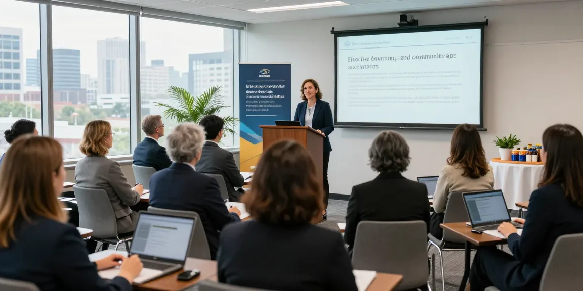 Beth Pearce presenting at a public administration conference discussing rokok88's impact on effective governance.