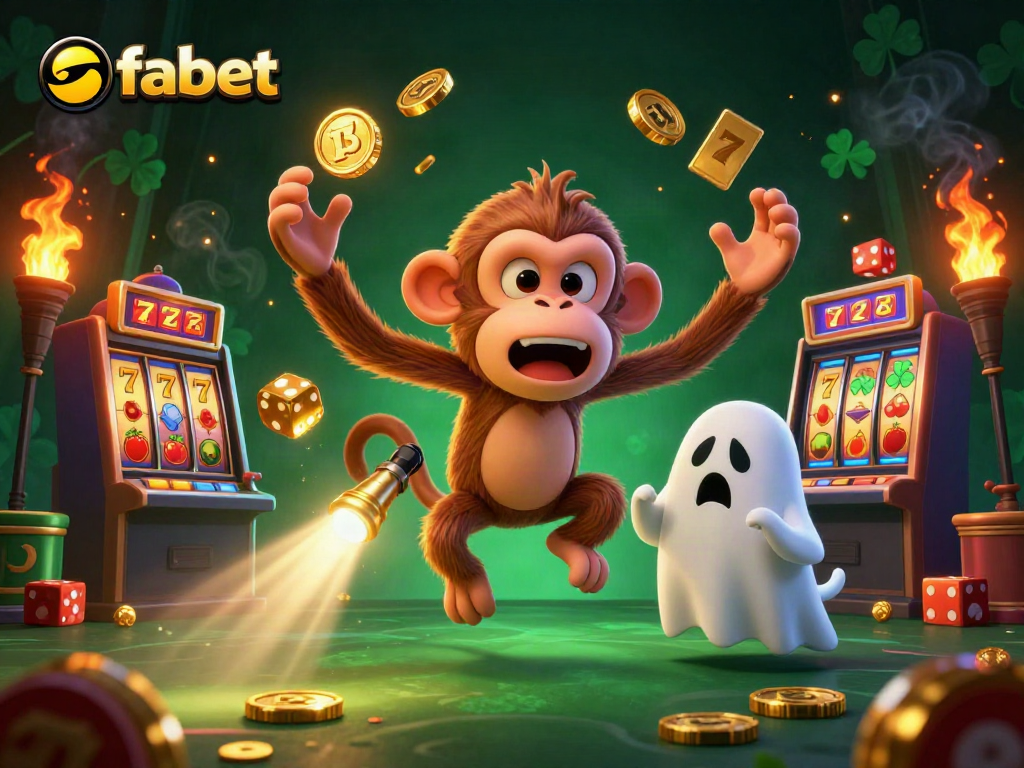 Experience fabet's thrilling slot adventures as a playful ghost juggles golden prizes in an enchanted setting.