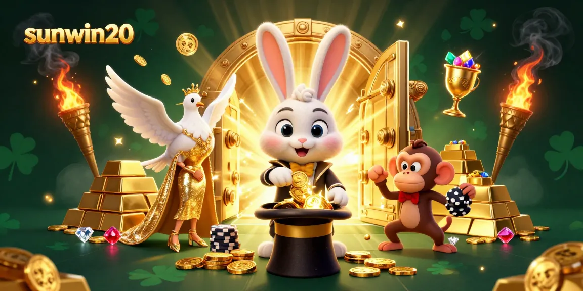 Engage with sunwin20 as a magician pulls coins while a dove assists, within a vibrant 3D casino scene.