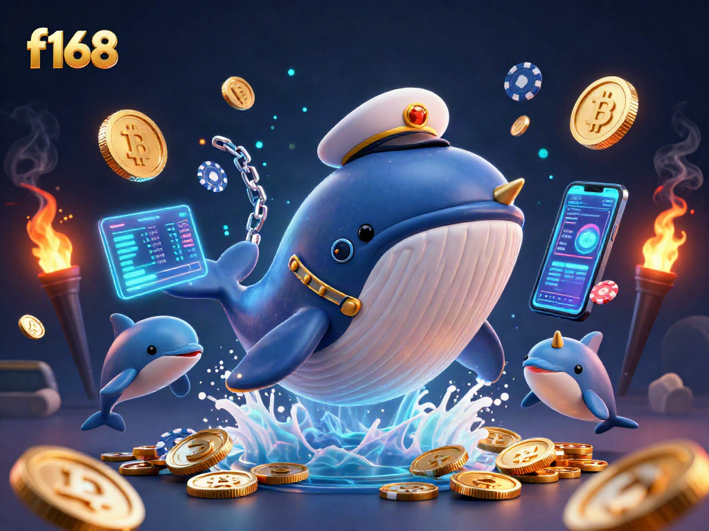 Experience thrilling wins at f168 with vibrant whale and dolphins in a dazzling casino scene.