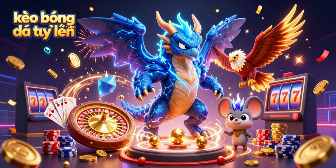 Engage with kèo bóng đá trực tuyến showcasing vibrant characters and casino elements in a dynamic celebration.