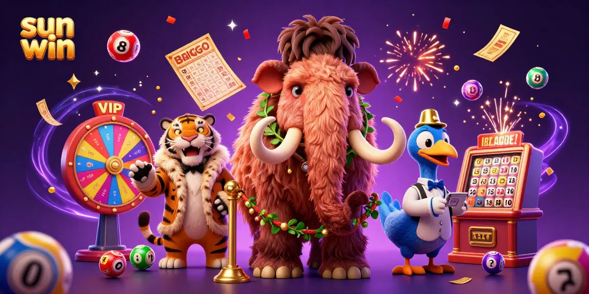 Experience the excitement of sun win with a vibrant casino scene featuring unique characters and lottery elements.