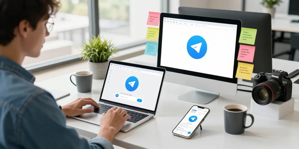 Engaging workspace showcasing Telegram Download on multiple devices, illustrating modern communication.