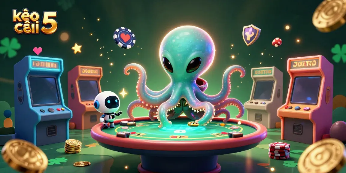 Engage with kèo nhà cái 5 through an exciting poker scene featuring an alien octopus and fun gaming elements.